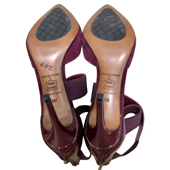 Donald J. Pliner Burgundy Criss Cross Prime Leather Pointy Toe Stiletto Heels 8 - Picture 8 of 12